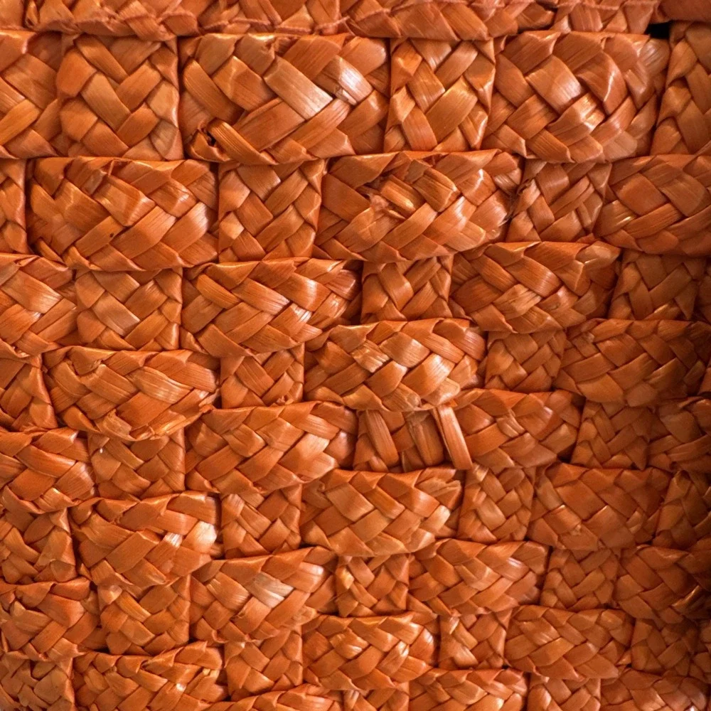 Orange Straw Purse With Leather Buckle And‎ Bamboo Handles